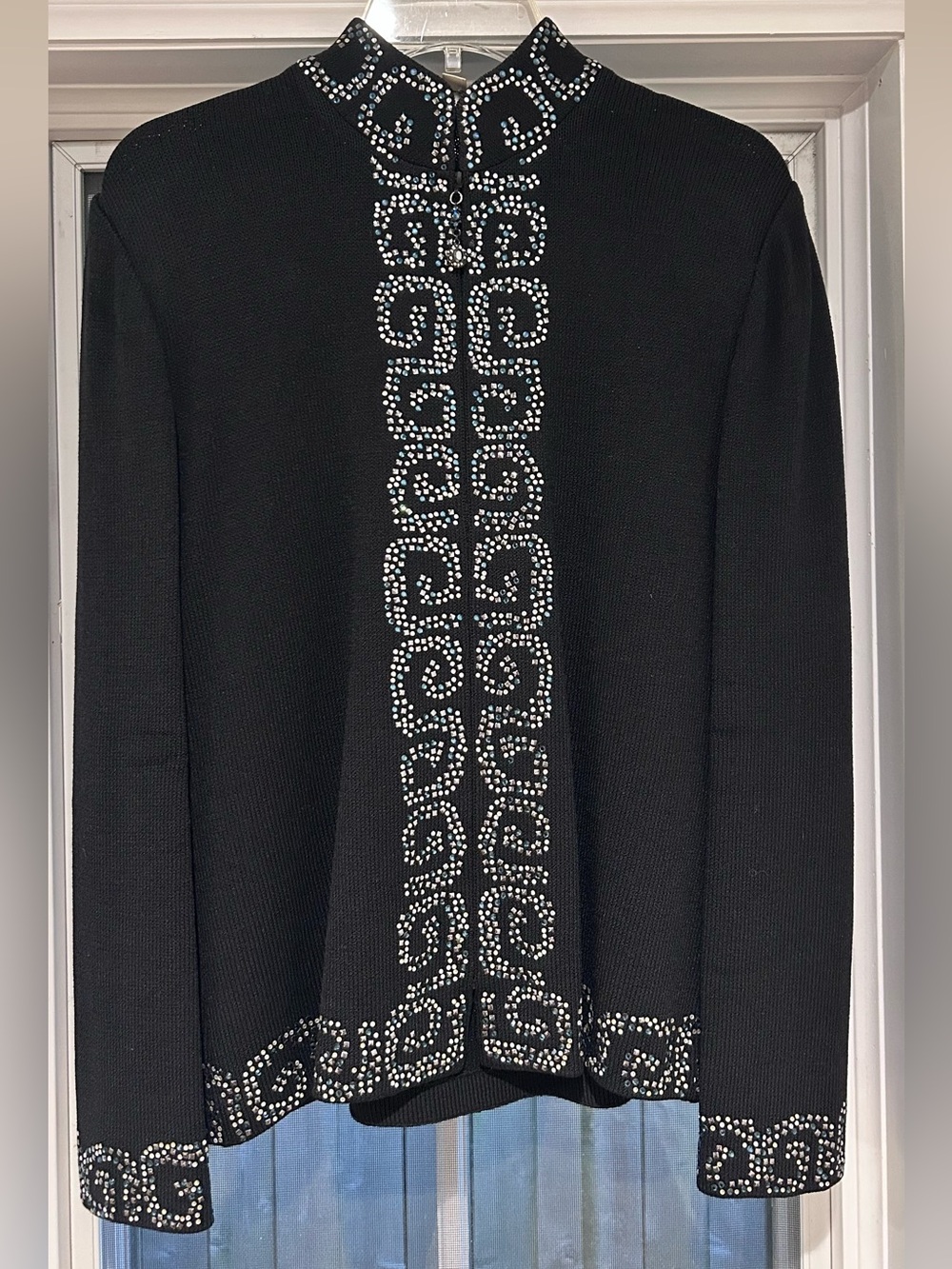 St. John Black Embellished Knit Blazer with Crystal Trim